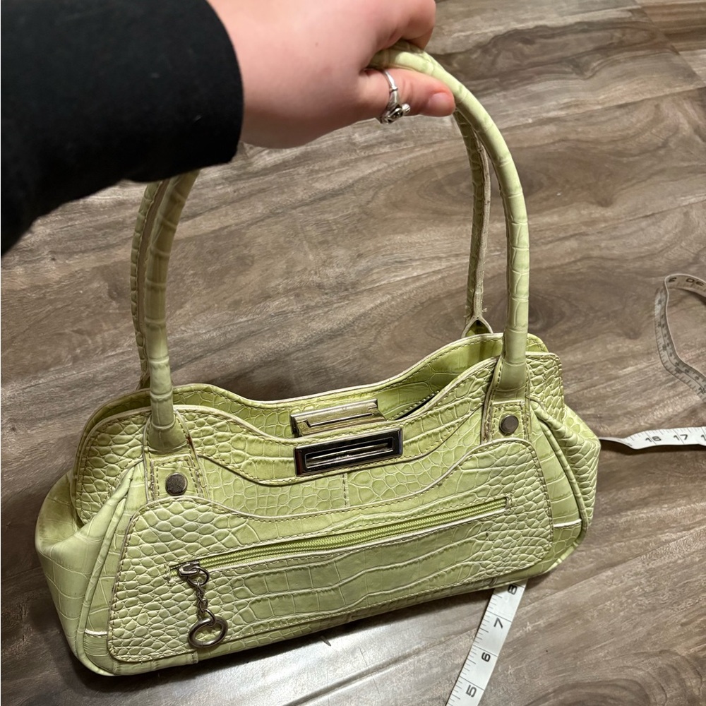Sage Green Crocodile-Embossed Handbag